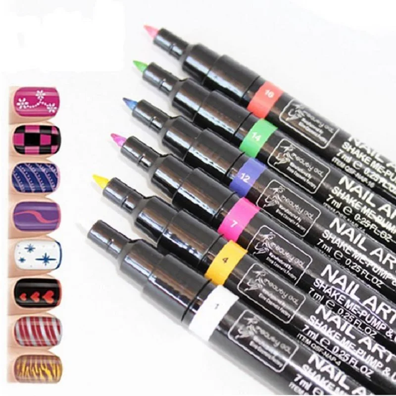 

UV Gel Design 3D Paint Nail Art Pen 16 Color Nail Polish False tips Drawing Pick 5 Nail Art Pen Painting Design Tool Drawing Gel