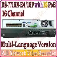 Многоязычная версия DS-7716N-E4/16 P NVR 16-канальный 5MP 6MP разрешение записи с 16 порт PoE и 4 SATA интерфейсов, без коробки