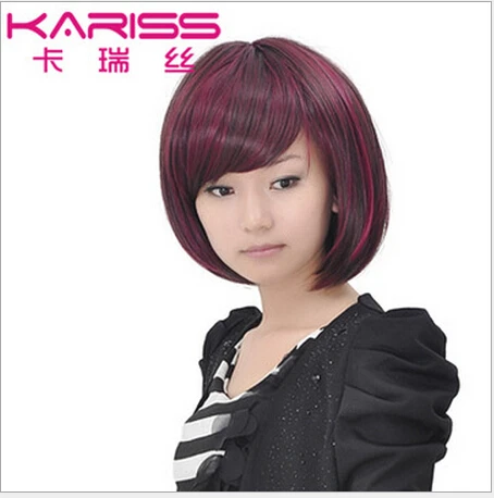2014 Sale New Arrival Burgundy Highlights A Wig Inclined Bang Bobo