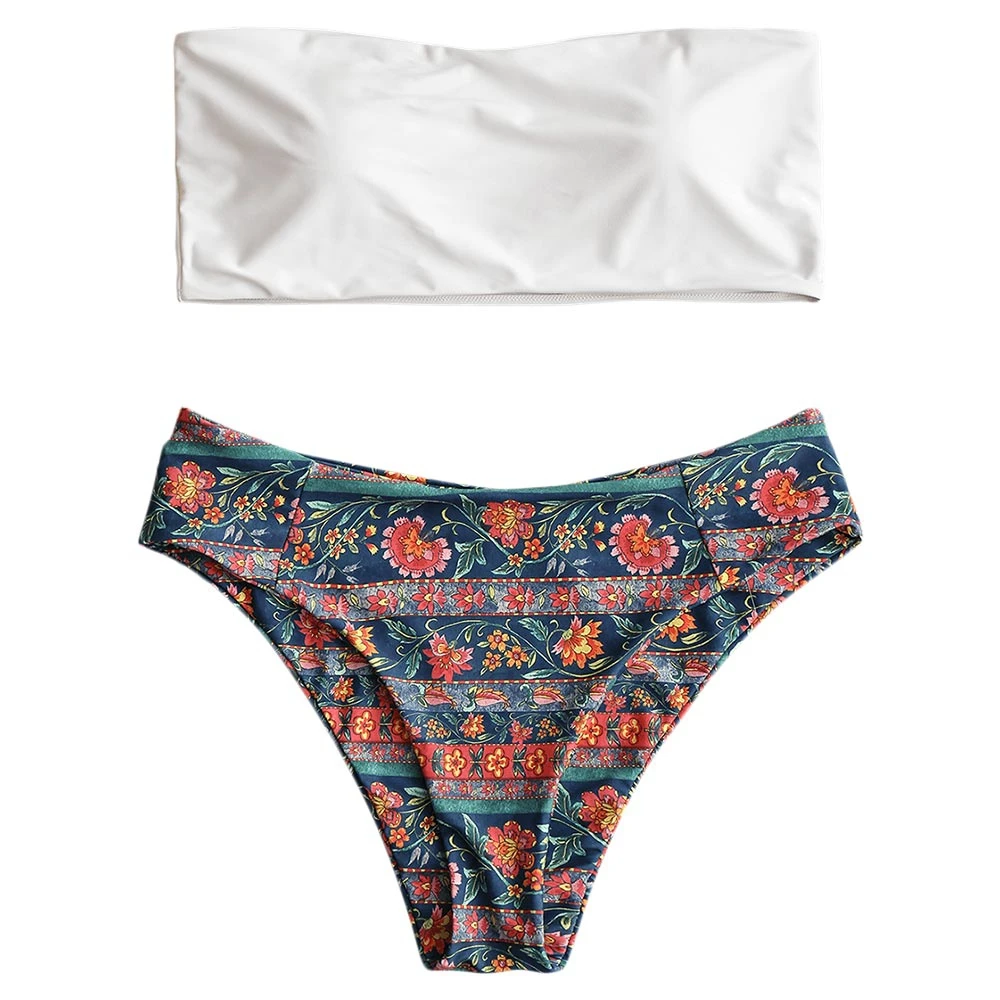 3XL Plus Size Wire Free Padded Swimsuits Women Strapless High Leg