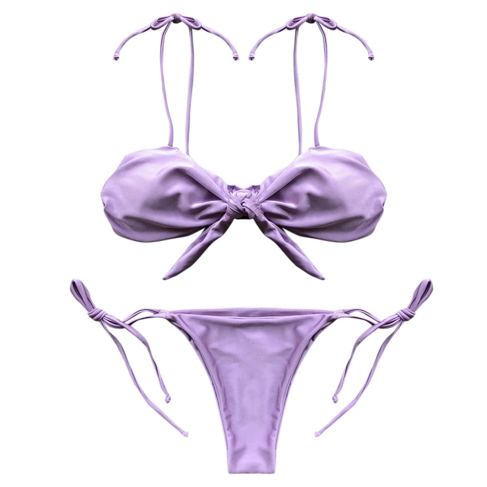 

2019 Bow Knot Bikinis Bandage Micro Brazilian Bikini Set Bathing Suit Women Bandeau Swimwear Tie Front Swimsuit