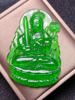 

Only One ! Natural Emerald Guanyin Bodhisattva Pendant Necklace Sweater Chain Jewelry Gift Wholesale