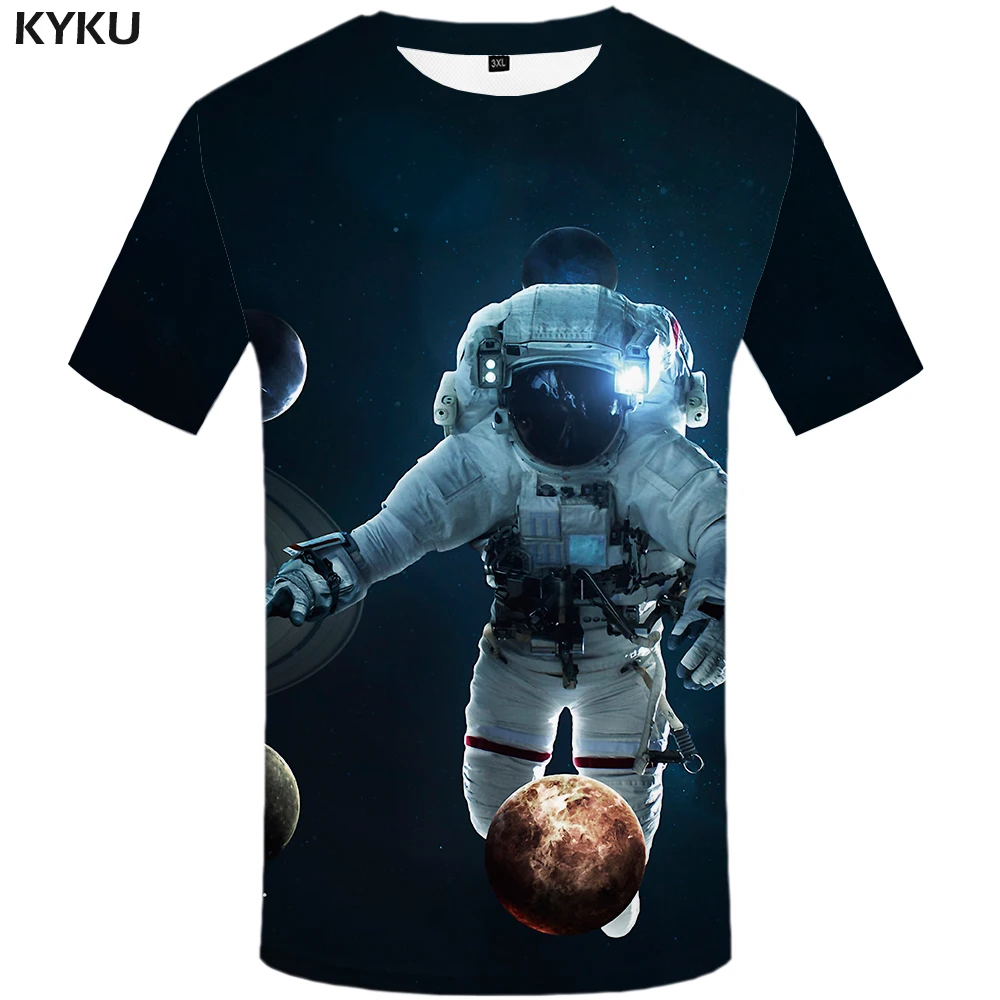 

KYKU Astronaut T shirt Men Galaxy Space Shirt Print Moon Tshirts Casual Harajuku Tshirt Printed Funny Anime Clothes