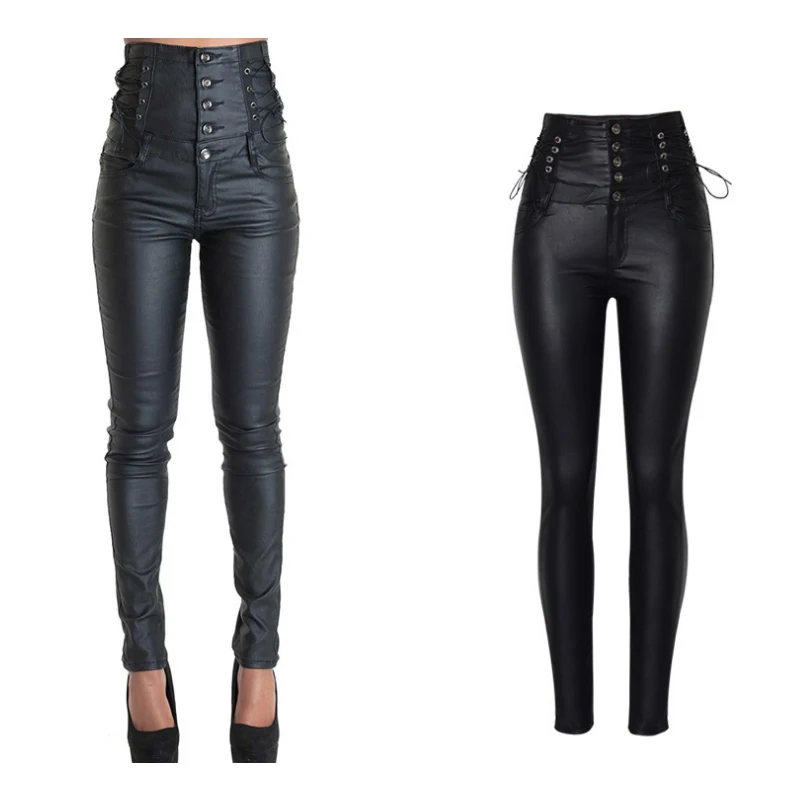 

Coated High Waiste Jeans Motorcycle Super High Rise Skinny Jeans Women Stretch Shaping Hip Jeans Bandages Pencil Pants For Women