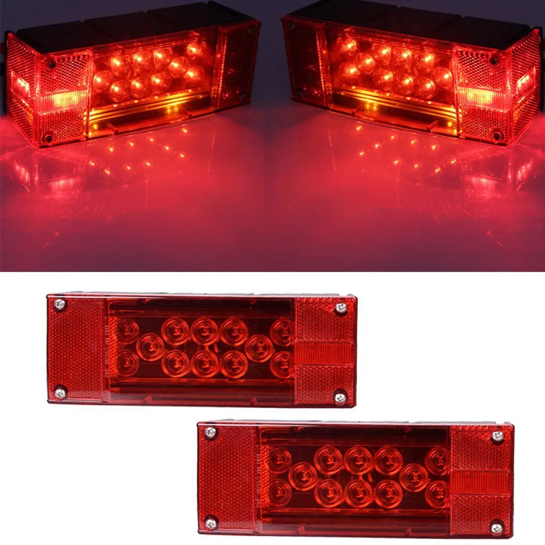 

12V LED Thin Rectangular Trailer Lamp Kit Taillight Stop Rotate Boat Trailer Transport Light Marine