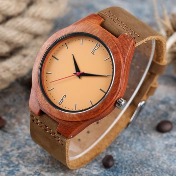 

Creative Dial Wooden Watch Simple style Sport Genuine Leather Band Mens Wrist Watch Handmade Nature Sandalwood Reloj de madera