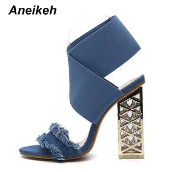 

Aneikeh 2018 New Summer Sandal Fashion Roman Elastic Band Tassel Women Pumps Shoes Sexy High Heels Gladiator Woman Sandals