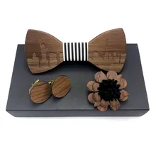 Деревянный лук галстук набор Мужская деревянная брошь и деревянные Запонки горячая Распродажа модный деревянный для взрослых галстуки-бабочки мужские вечерние
