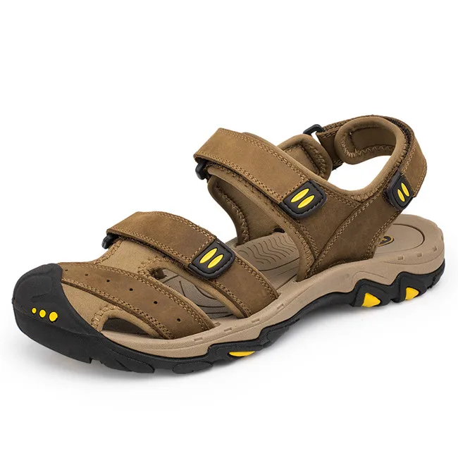 MIXIDELAI/Новые модные летние пляжные дышащие мужские сандалии из натуральной кожи мужская повседневная обувь размера плюс 39-47 - Цвет: Light brown