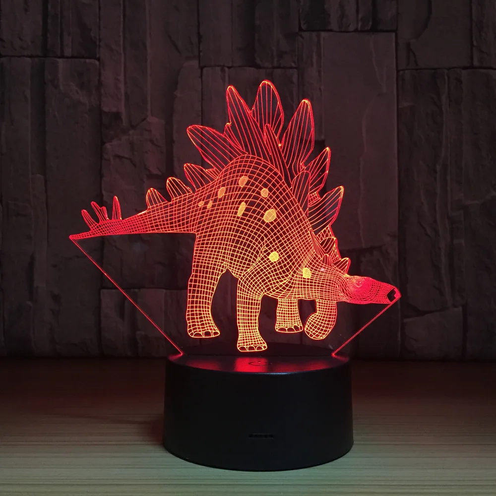 Стегозавр динозавр 3D светодиодный светильник сенсорный выключатель настольный светильник ночник 7 Красочный USB светодиодный Настольный акриловый светильник домашний декор подарки для детей