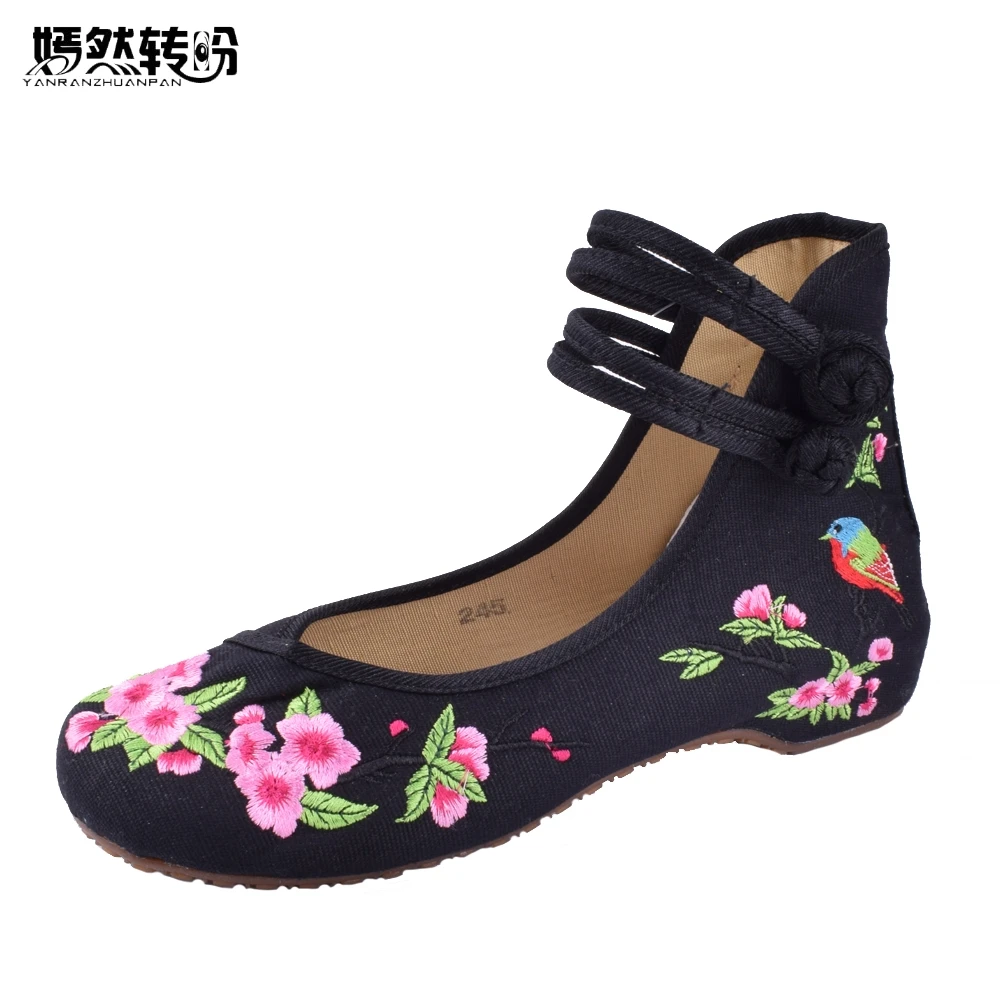 Acheter Chinois Traditionnel Broderie Femmes Canvs Chaussures Casual Floral Dames Chaussures Nouvelles Femmes Appartements De Danse Chaussures Simples