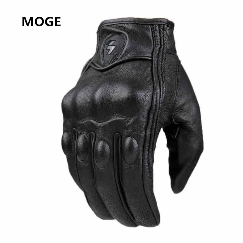 Auboa Goatskin Leather Motorcycle Gloves for Men Women Motorbike Powersports Racing Gloves Touchscreen XL, Black Unperforated 
