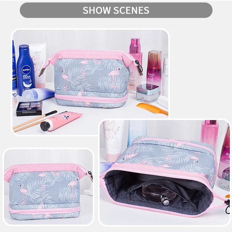 Новая портативная косметичка с Фламинго двойная дорожная стерео Косметичка женская сумка для хранения моечная сумка