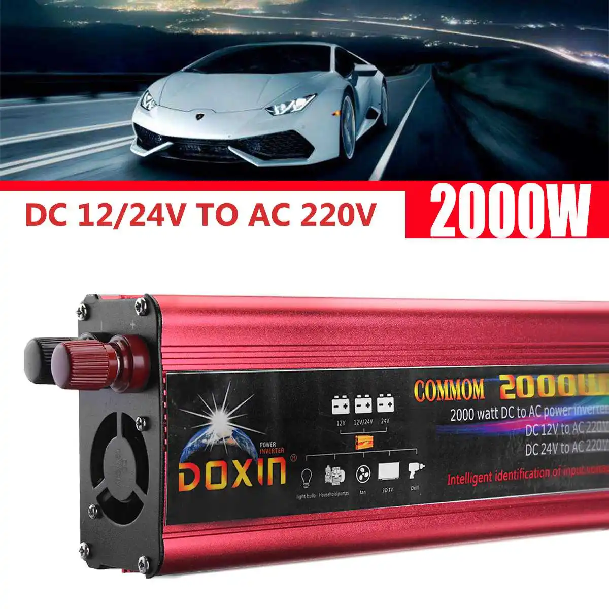 

4000W 220V Car Power Inverter Sine Wave Converter Universal Inverter Household Power Converter DC 12V 24V To AC USB Plug Port