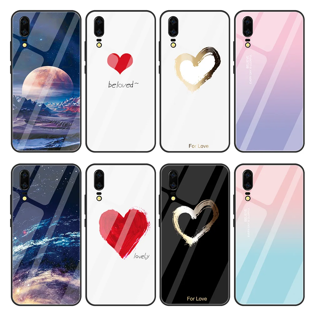

Glass Phone Case For Huawei P20 Lite P20 Nova 3 3i Glass Cover Case For Huawei Mate 20 Lite Mate20 P20 Pro Painted Case Coque