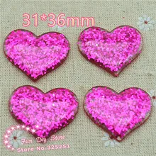 Кабошоны из смолы с блестящим сердечком розового цвета для волос в центре банта 50 шт./партия 31*36 мм
