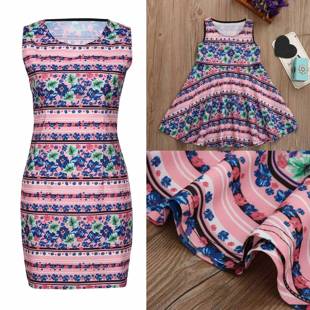 Mommy Me Women Floral Print Sundress Vest Sleeveless Slim Dress Cotton
