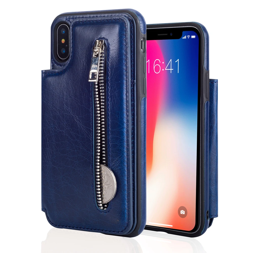 

For iPhone 6 6s 7 8 Plus X XS XR XS Max Flip Case Retro PU Leather Wallet Photo Holder Back Cover With Magnetic Card Holder