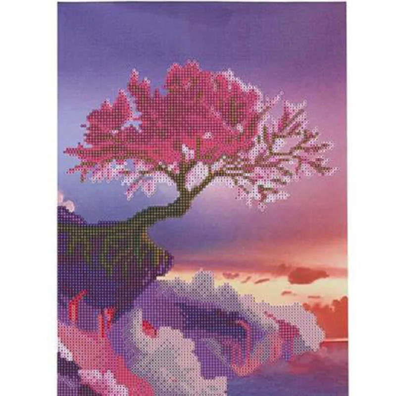 New 5D DIY Not Full Diamond Painting Round Drill Sakura tree on volcanic cliff Embroidery Cross Stitch gift Home Decor Gift (3)
