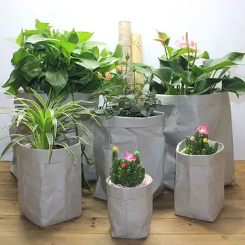 

Sell at a loss! Makeup Bag Planter Pot Washable Kraft Paper Flowerpot Creative Desktop Flowers Pots Reusable Multifu
