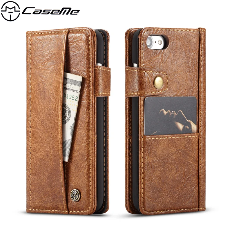 

CaseMe Flip Phone Cases for Apple iPhone 7 8 Cover for iPhone7 iPhone8 Coque Luxury Retro PU Leather Wallet Card PC Back Cover