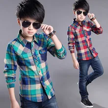 Детские рубашки на весну и лето клетчатые рубашки с длинными рукавами для маленьких мальчиков классный топ хлопковая повседневная одежда детская модная одежда для детей 4-14 лет