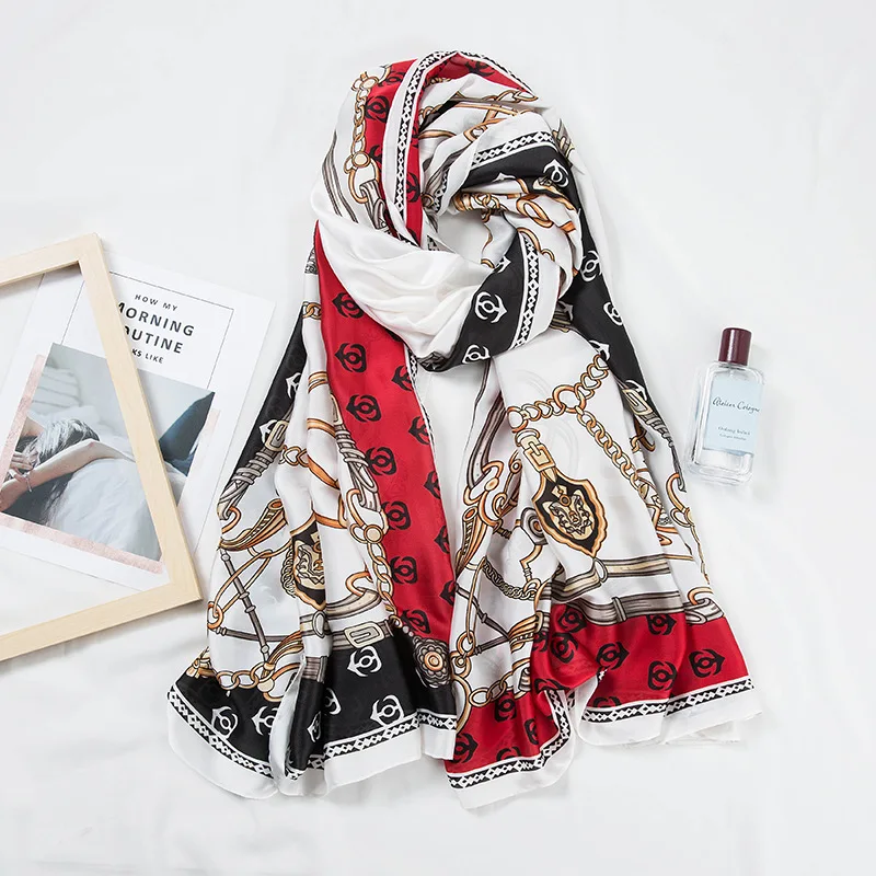 Fashion Beach Shawls Scavesf For Women Printed Silk Neck Scarfs Female 180*90cm Long Stole Neckerchief Scarves For Ladies
