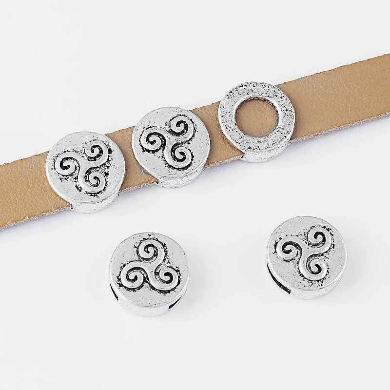 20pcs 9x2mm Hole Triskele Triskelion Triple Spiral Slider Spacer Beads For 9mm Flat Leather Cord Jewelry Findings | Украшения и