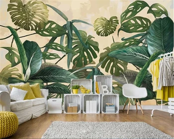 

beibehang Retro fashion silk cloth wallpaper tropical rain forest palm banana leaf living room TV background wall 3d wallpaper