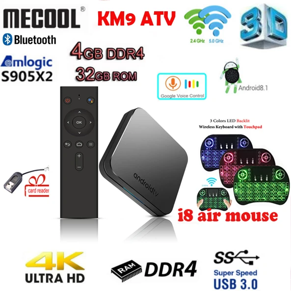 

MECOOL KM9 ATV Android 8.1 Smart TV BOX Amlogic S905X2 Quad core 4G DDR4 32G EMMC ROM Set Top Box 4K 3D H.265 Wifi media player
