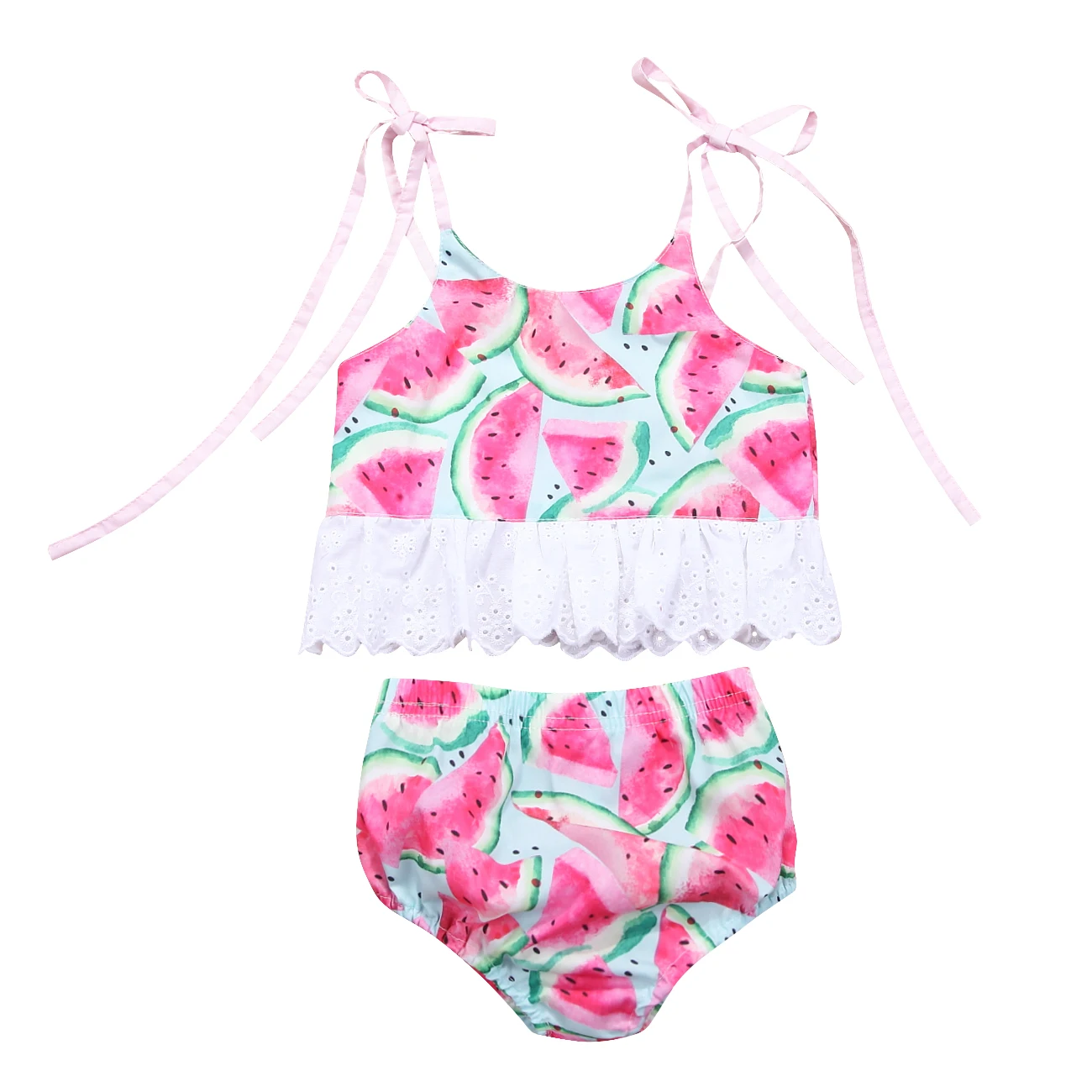 Hot Cute Newborn Kids Baby Girls Watermelon Strap Tops Shorts 2PCS lucky child Outfit Infant Clothes Set baby girl clothes