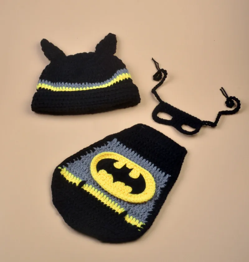 Новейший дизайн Бэтмена, детский вязаный реквизит для фотосъемки новорожденных, шляпы ручной работы, костюм для мальчиков, Костюмы супергероев, MZS-14022 - Цвет: 16002