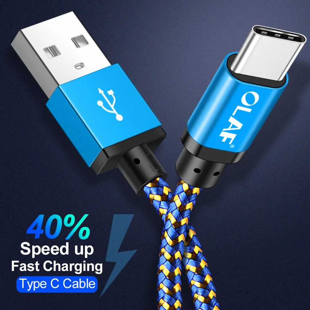 أولاف USB نوع C كابل لسامسونج S9 S8 S10Fast تهمة نوع-C الهاتف المحمول شحن سلك USB C كابل ل Xiaomi mi9 Redmi ملاحظة 7