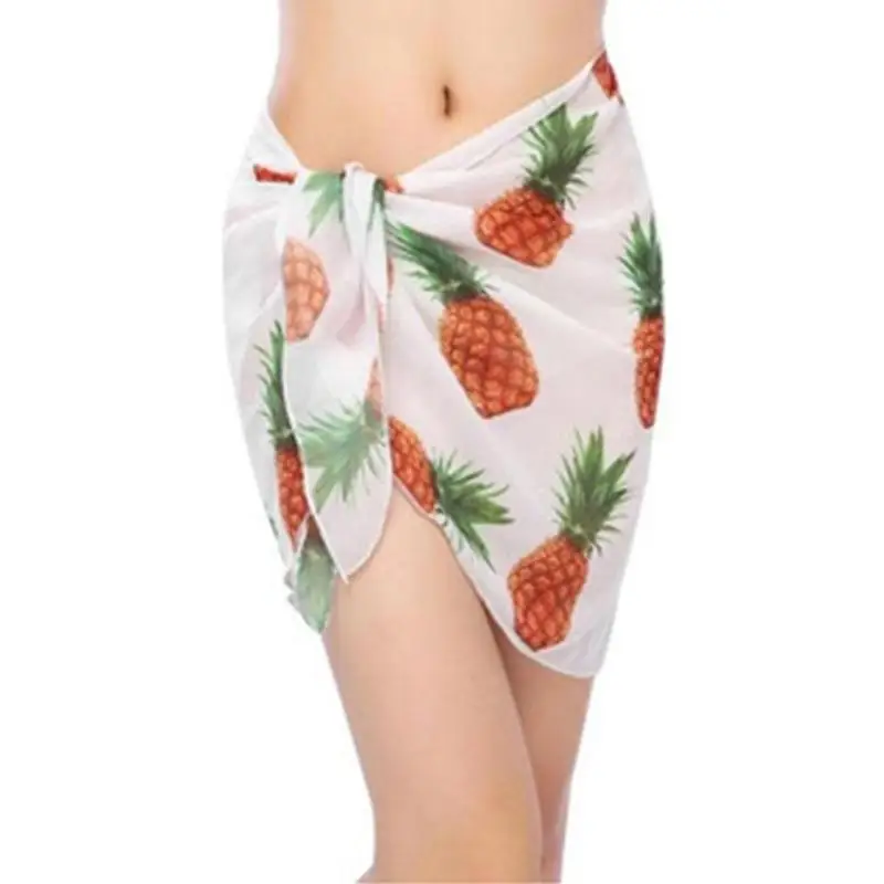 Сексуальная летняя пляжная женская накидка, юбка, лист ананаса, цветочный принт, шифон, бикини, купальник, Пляжная накидка, мини-саронги