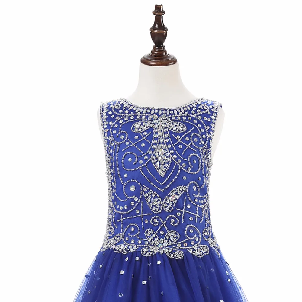 Совок трапециевидной формы для девочек в цветочек платья с кристально Бисер блестками Тюль Девушки Театрализованное платье для первого причастия L116