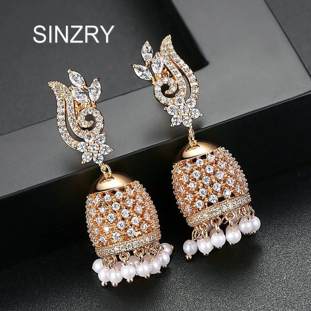 

SINZRY Vintage Ethnic Handwork Birdcage Jhumka Jhumki Earrings Trendy Jewelry for Women immitation Pearl tassel Dangle Earring