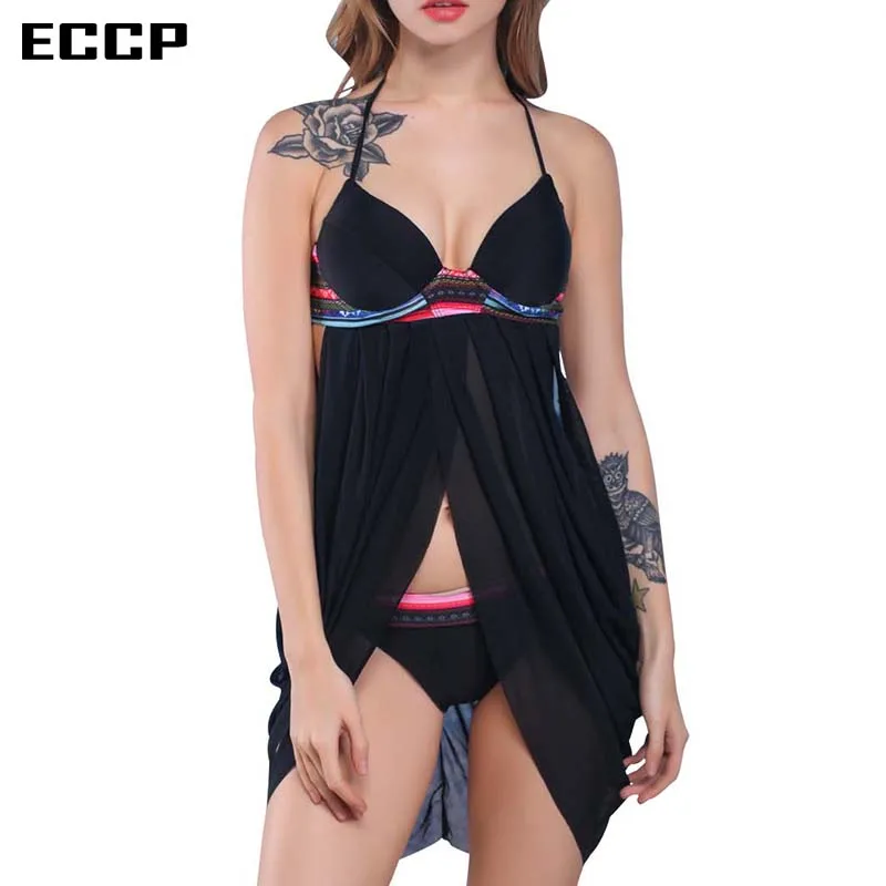PARAKINI Large Size Swimwear Dress Big One piece Swimsuit Women With Skirt Retro Swim May Beach Female Bathing Suit Beachwear (1)