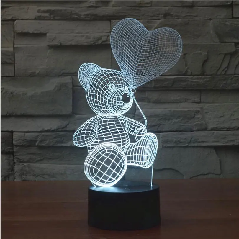 

3D Mood Lamp animal cute teddy bear Bulbing Light Love balloon visual light 3d touch button night light Creative gift lamps