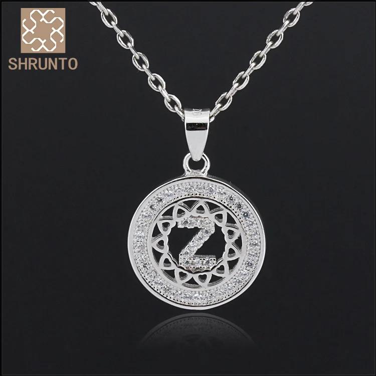 Women Men Silver Initial Letter Z Necklace Zircon Pendant Customized