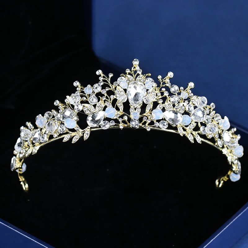 Fashion Baroque Crystal Bridal princess Crown Tiaras Light Gold Diadem