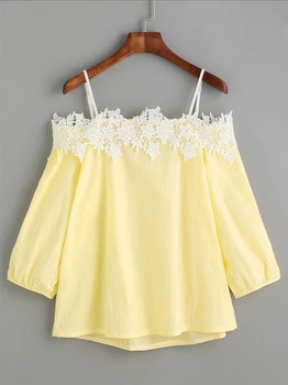 

2017 Fashion Summer Women Lace Off Shoulder Blouse Yellow Lake Blue Long Sleeve Slash Neck Tops Casual Shirts Blouse