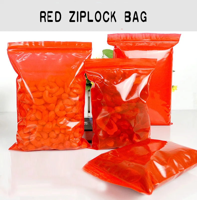 1 red,transparent flat,Ziplock pocket,Thicken, bag,Reseal,Zipper,Bulging,package,Store,Home,Office,food,storage,Powder,granules.Dried fruit,tea,seasoning,whole grains, (1)