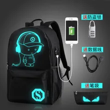 

QEHIIE 2018New Korean Fashion Anti Theft Backpack Student Night Light USB Canvas Laptop Backpack Travel Essential Free Shippin