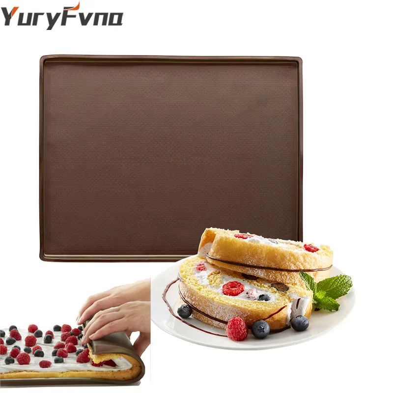

YuryFvna Baking Mat Swiss Roll Cake Roller Pad Non-stick Functional Cookie Sheet Silicone Oven Liner Flexible Baking Tray