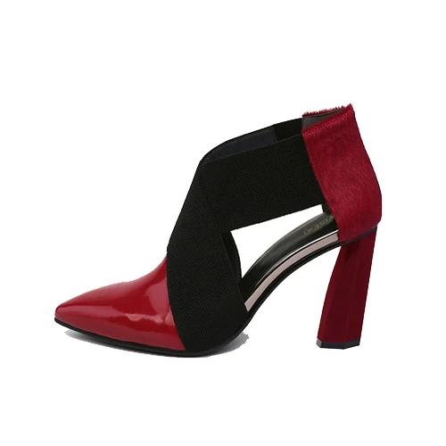 Женские туфли-лодочки; острый носок; коровья кожа+ конский волос; Высокий каблук 9 см; D'Orsay; Дизайнерская обувь из двух частей; HL67 muyisxi - Цвет: red