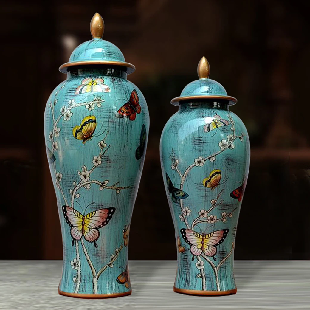 Европейский ретро бабочка храм jar модель комнаты ручная работа украшение банка