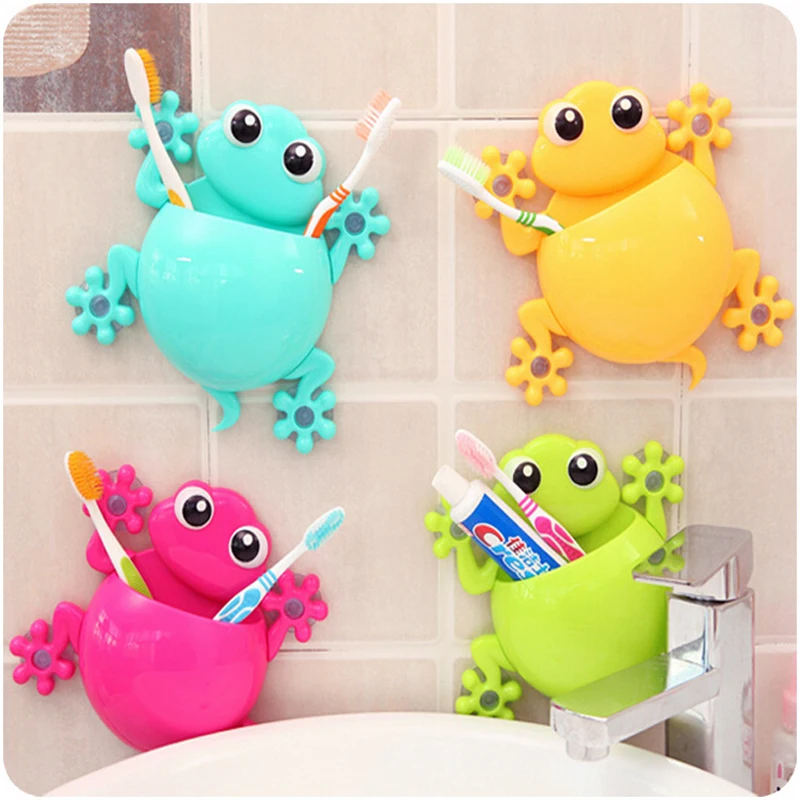 Cartoon Sucker Gecko Toothbrush Holder Wall Suction Hook Tooth Brush Holder Home Decor For Kids Bathroom Accessories