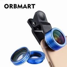 ORBMART 3 in 1 Mobile Phone Lens Fish Eye 198 degree Macro 15X 0.63X Wide Cellphone