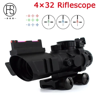 baratas 4x32 Fibra Tático Sight Scope Sniper Tiro Riflescope Retículo Militar Ao Ar Livre Caça Optics Sight Scope 20mm Ferroviário