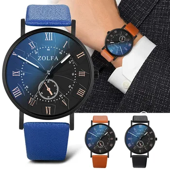 

ZOLFA Sleek Minimalist Roman Scale Blue Glass Belt Men's Quartz Watch Men's watch Wrist Party decoration Business Watch gif for